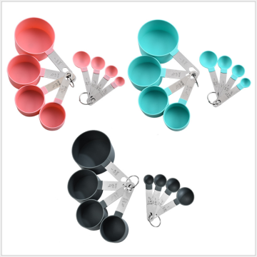 Multi-Colored 8-Piece Kitchen Plastic Measuring Spoon Set with Stainless Steel Handles