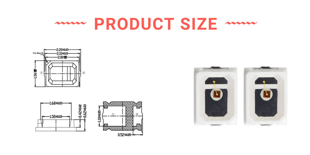 Size of 2016FRC62D3L14 Super Bright SMD LED Red 2016 Standard LED 620nm LED