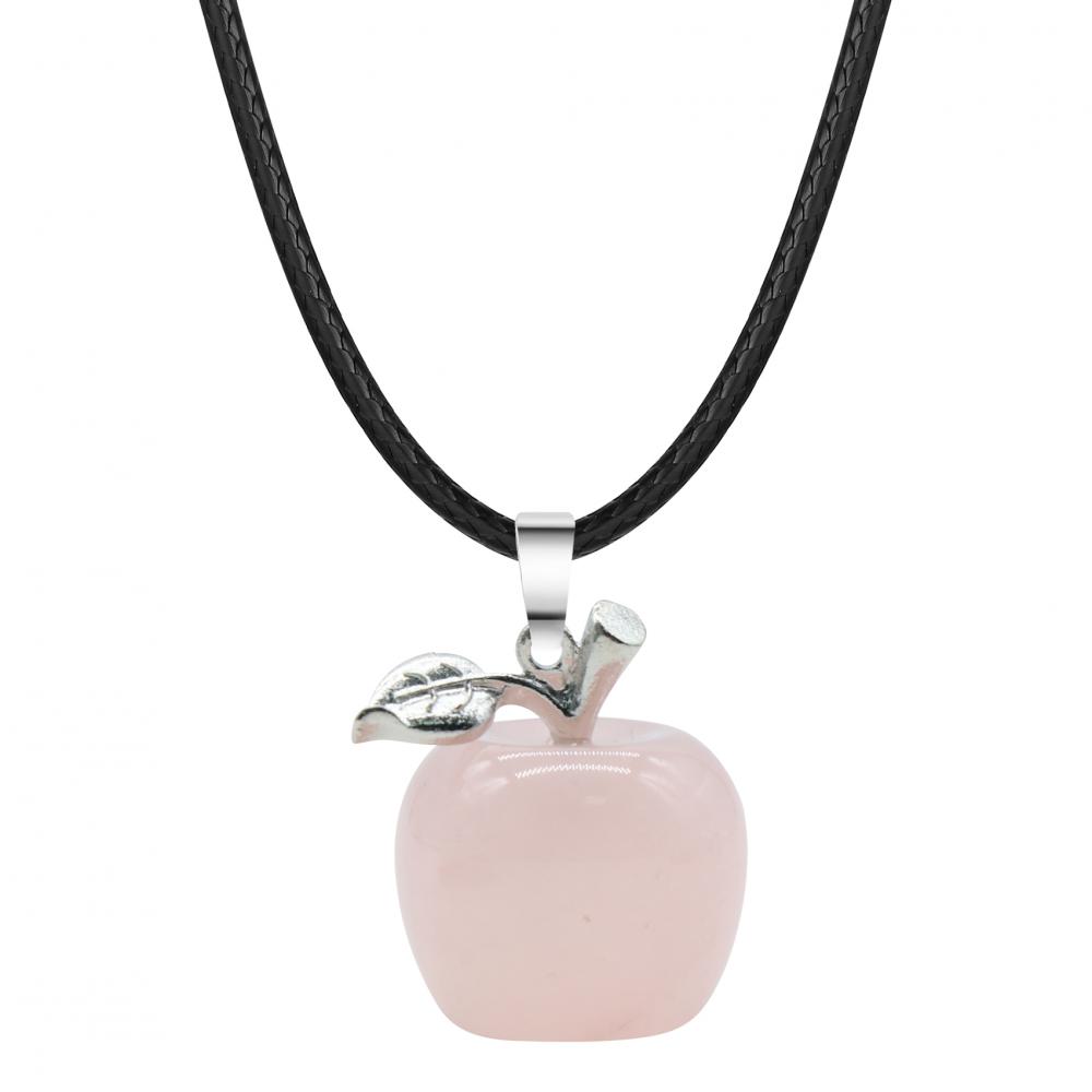 Collier pendentif à pomme en quartz rose envisagé à la main de 20 mm
