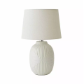 Geometric White Ceramic Lamp Linen Shade Modern
