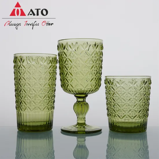 Embossed Stem Wine Glasses Cup Colored Drink Glassware