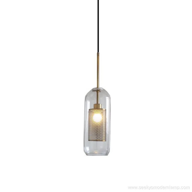 Metal Modern Glass Shade Chandelier Cylinder Pendant Lamp