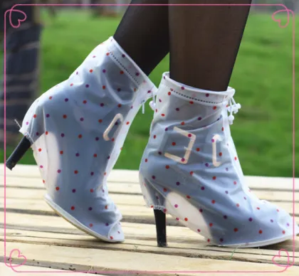 PVC waterproof women high heel reusable rain boot shoe cover