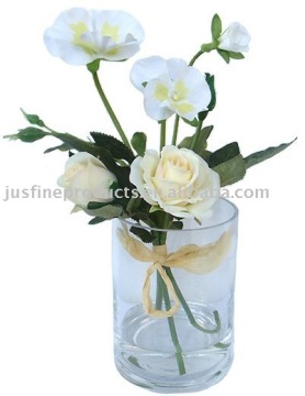 11" Artificial Flower Arrangement, Fake Water Bonsai in Glass Vase