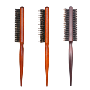 Custom Material Teasing Brush with Boar & Nylon Bristles, Tapered Handle, Rat Tail Pick, and Wood Comb
