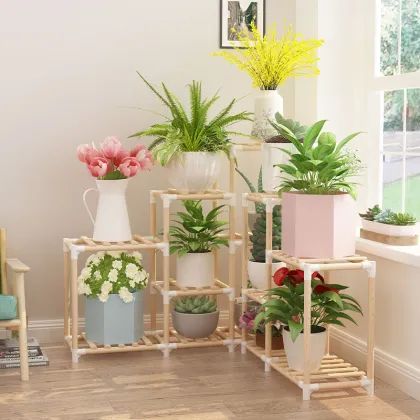 Wooden Home Garden Foldable Flower Pots Stand Shelving