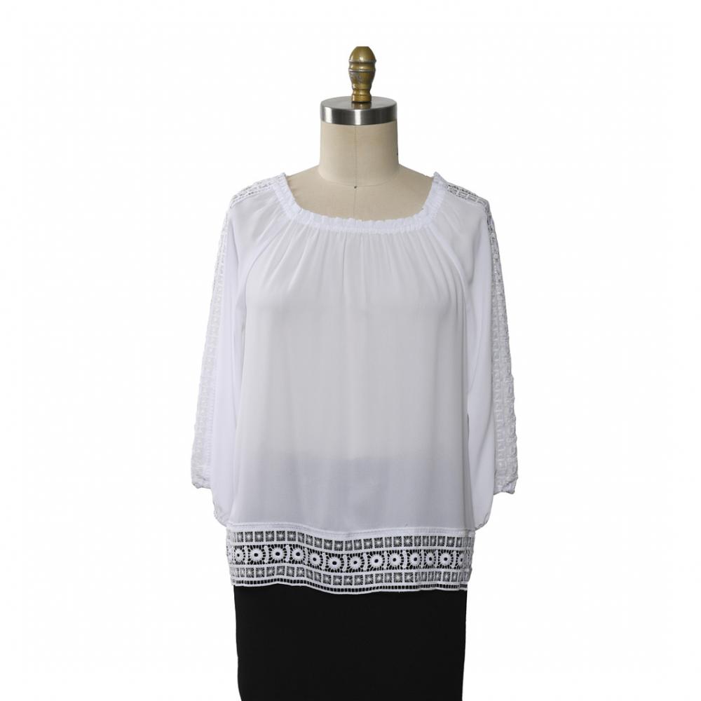 Woman Blouse 3/4 Sleeve Lace Trims