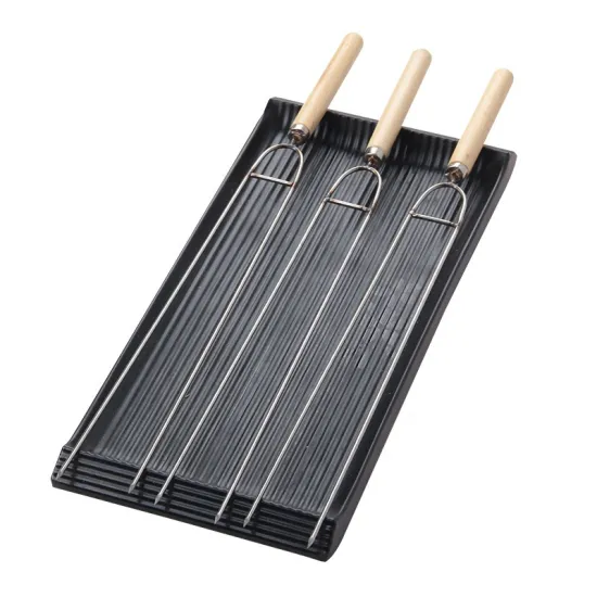 BBQ Stainless Steel Telescopic Grill Fork with U-shaped Wooden Handle and Marshmallow Roasting Sticks - Set of Barbecue Forks and Skewers