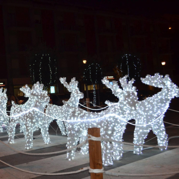 Renna natalizia della scultura leggera a LED 3D con moto di slitta per decorazioni
