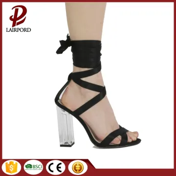 10cm high heel fabric strap lace sandals