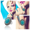 Women's Fashion Round Zircon Synthetic-Turquoise Ring
