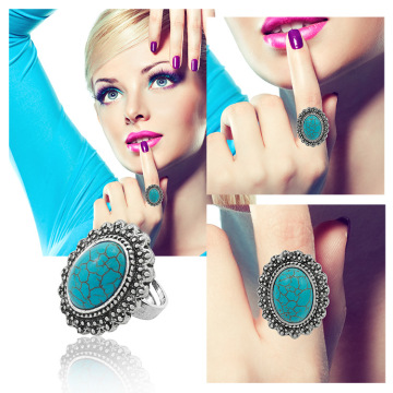 Women's Fashion Round Zircon Synthetic-Turquoise Ring