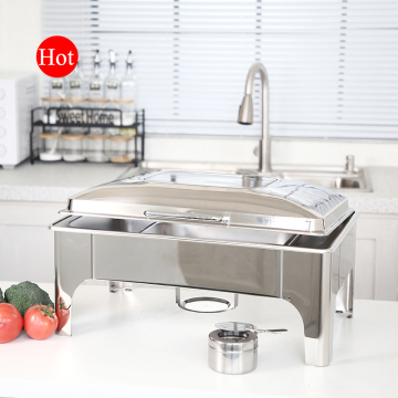 Wholesale Rectangular Hydraulic Stainless Steel Dining Stove with Glass Lid Chafing Dish