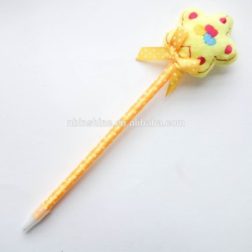 Plush promotional flower pen , lovely plush flower top plastic ball point pen for kids