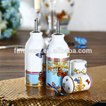 Fine New Bone China Luxury Oil Vinegar Salt Pepper Set of Song of Joy
