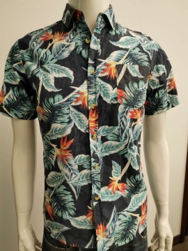 Cotton poplin hawaii print short-sleeve shirt for men