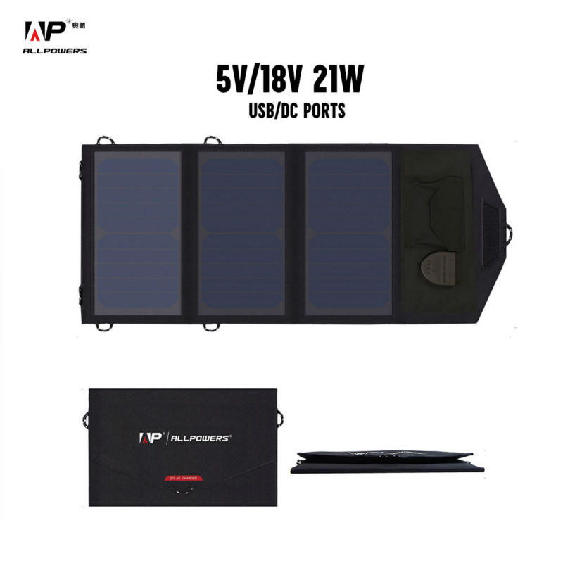 ALLPOWERS Portable Solar Panel Charger USB 18V 5V 21W 20W Foldable Mobile Power Bank for Laptop Smartphone Battery Charger