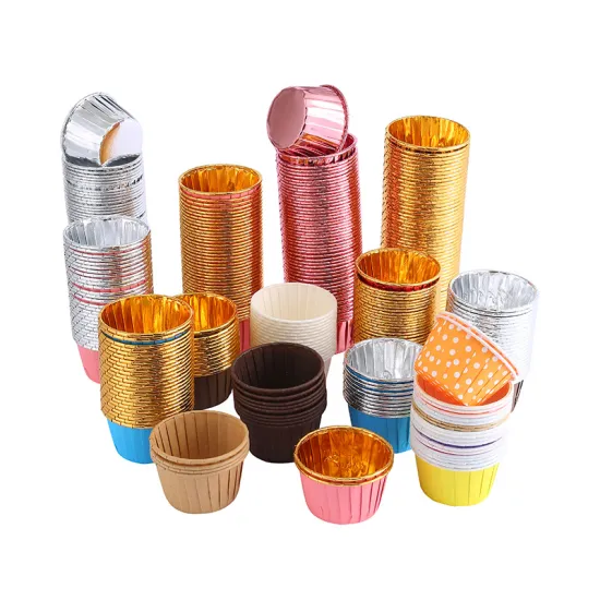 Customized Metal Muffin Baking Cups: Gold, Silver, Red, and Blue Foil Reusable Greaseproof Aluminum Cupcake Liners for Retail