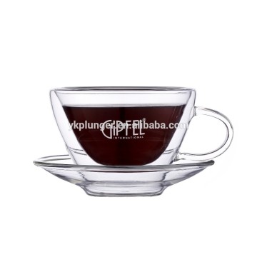 Wholesale Clear Double Layer Glass Tea Cup and Saucer