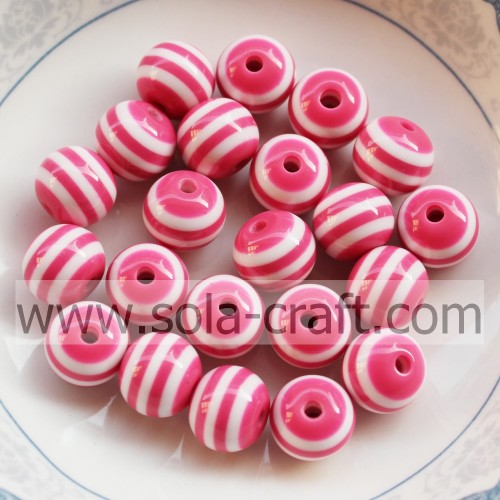 Pink &amp; Weiß Schöne Howlite 500Pcs 12MM Streifenharz Lose Edelstein Großhandel Runde Günstige Perlen Für Halskette Armband