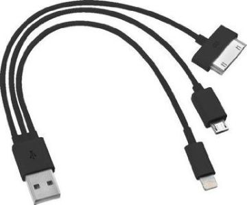 Black 3-in-1 Cell Phone Data Cables , 30 Pin Usb Data Sync &amp; Charging Cable