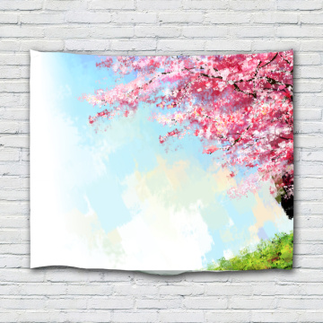 Sakura Tapestry Flower Cherry Blossoms Hand Painted Wall Hanging Nature Spring Wall Tapestry for Livingroom Bedroom Home Dorm De