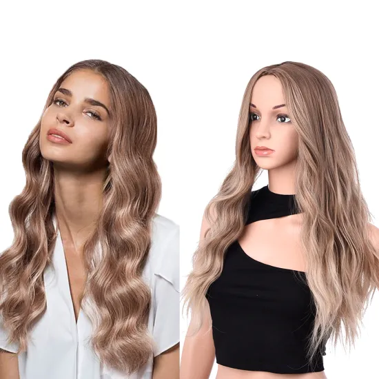 High Quality Long Ash Blonde Color Machine Made Wig For Black Women Daily Use Heat Resistant Synthetic Body Wave Haircut Wigs