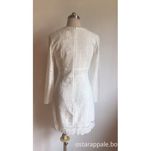 V Neck Cotton Nylon Embroidry Dress for Women