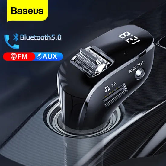 Baseus Car FM Transmitter Bluetooth 5.0 AUX Handsfree Wireless Car Kit Dual USB Car Charger Auto Radio FM Modulator MP3 Player