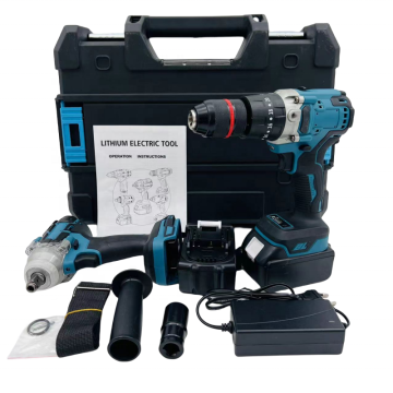 Professional High-Performance 18V/21V Cordless Electric Tool Set: Brushless Drill & Lithium Battery-Powered Wrench
