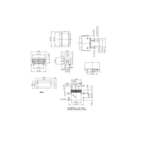 Type-C 16P Female Waterproof IPX6 90° SMT