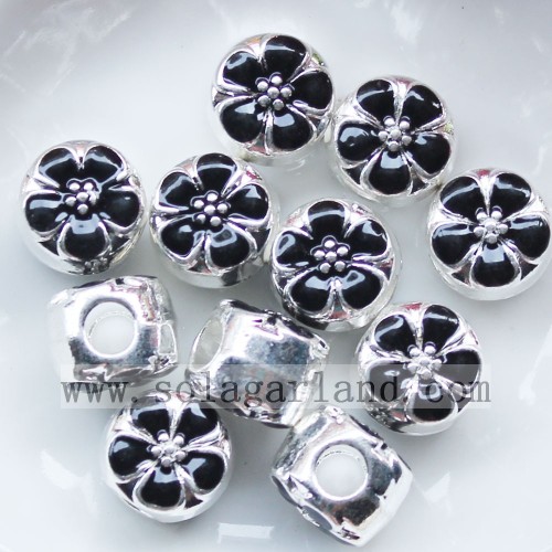 Fashional Silver With Color Oil Drop Flower Chunky Metal Beads Charms