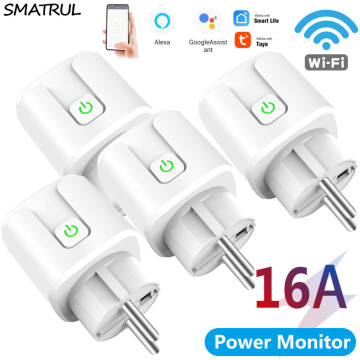 SMATRUL Tuya WiFi EU Smart Plug 16A 220V Adapter Wireless Remote Voice Control Power Monitor Timer Socket for Google Home Alexa