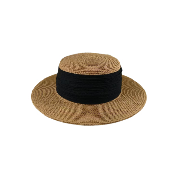 British Retro Flat Top Straw Hat for Women - Summer Sun Protection Hat with Short Brim & Pleats