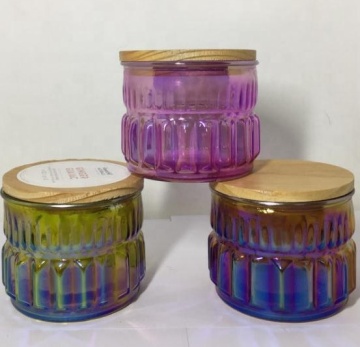 Plating colored glass candle jar set with lid
