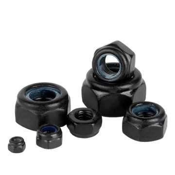 Black Zinc Plated Carbon Steel Hexagonal Nylock Nut with Blue Nylon Insert, Size 16mm, Stainless Steel