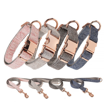 Adjustable Heavy Duty Twill Fabric Dog Collar and Leash Set with Metal Hardware