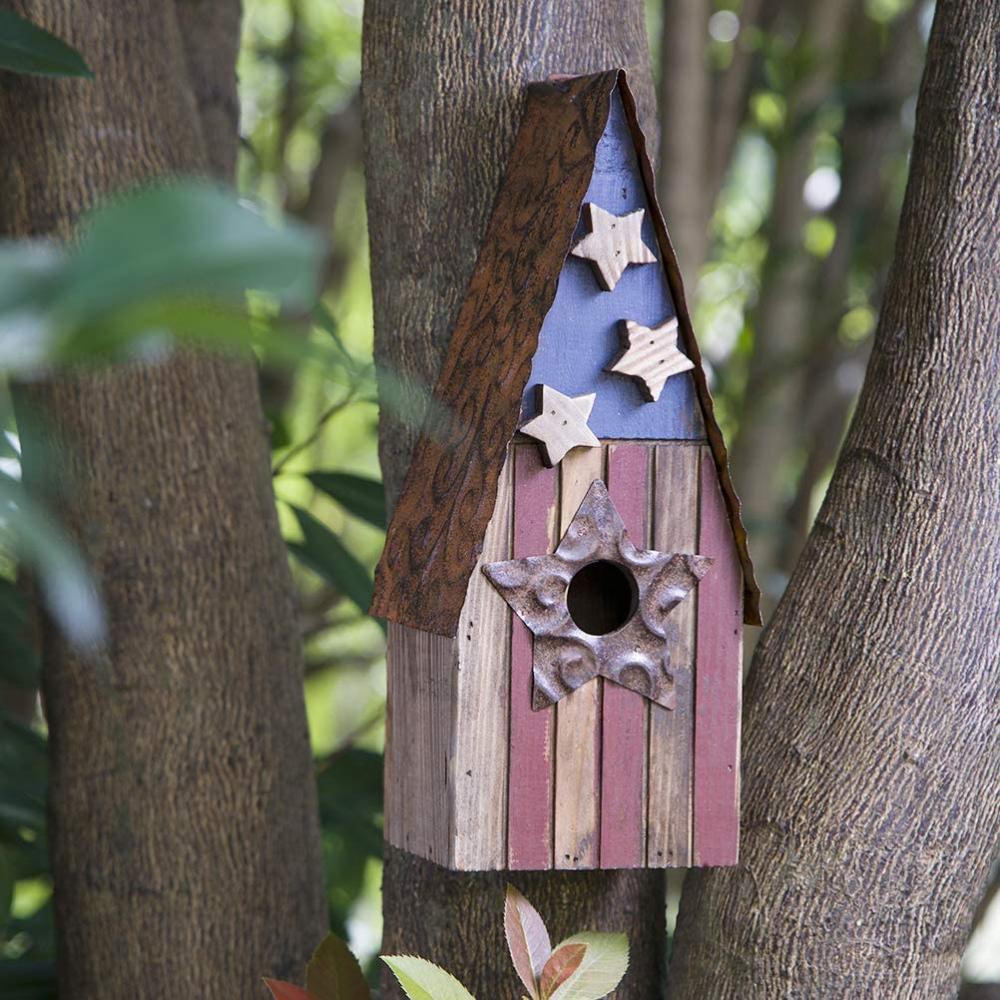 Hölzerne hängende patriotische USA Distressed Garden Bird House