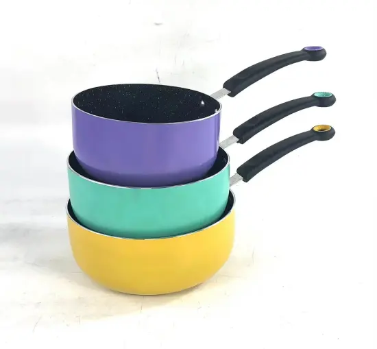 Huochu Colorful Non-Stick Cookware Sets: Pressed Aluminum Sauce Pan & Fry Pan