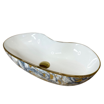 High Quality Hand Gold Ceramic Wash Basin for Hotel Projects