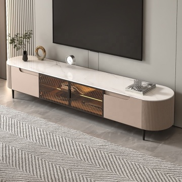 Modern Rolling TV Stand with Drawers - Media Console Table with Storage