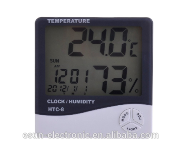 ESUN 3 in 1 Digital LCD Screen Thermometer Hygrometer Humidity Temperature Meter with desktop alarm Clock (HTC-8)