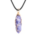 Sodalite Hexagonal Pointed( 8x32mm) Pendant Wrapped Gold Wire Necklace 45cm Black Cord