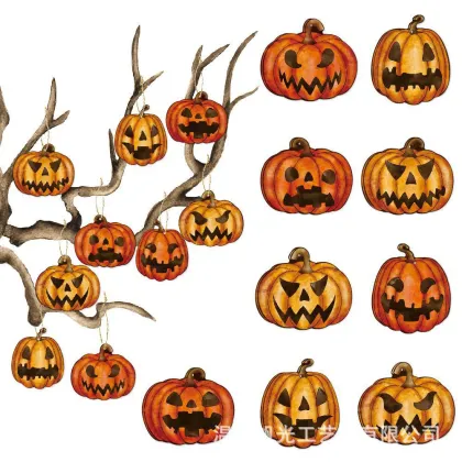 Halloween Pumpkin Lantern Pendant - Ghost Faced Pumpkin Ornaments for Party Decor