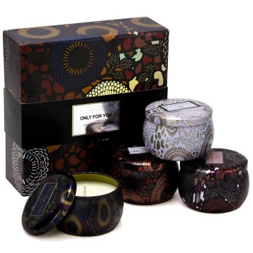 Conjunto de presente personalizado de luxo decorativo com velas de lata perfumadas