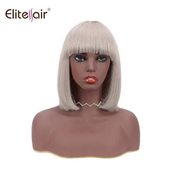 Straight Human Hair Wigs Machine Made None Lace Front Bob Wigs Short Straight T1B silver Bob Wigs with Bangs for Black Women