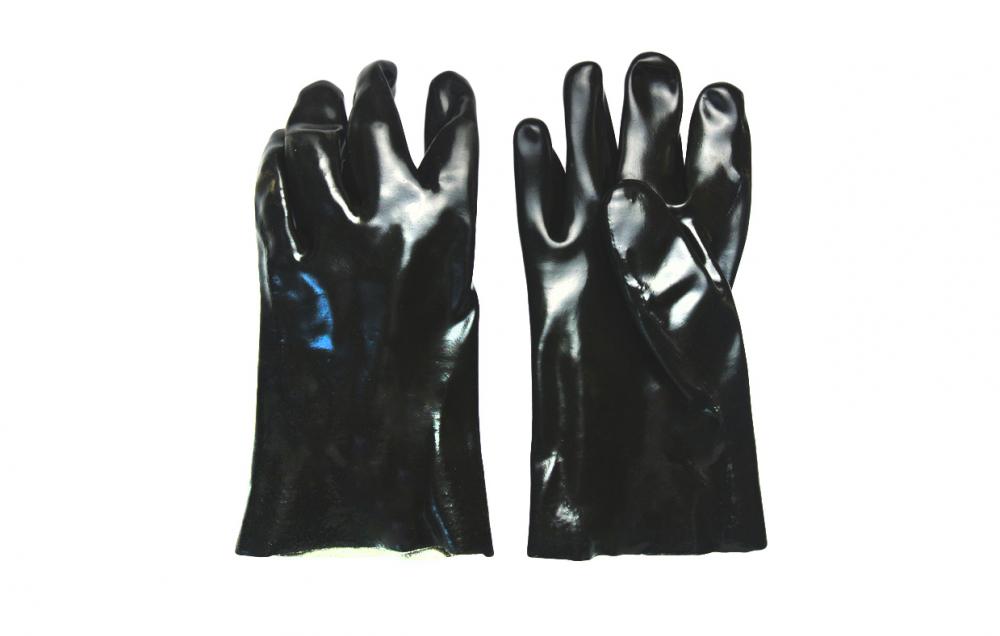 Black PVC dipped gloves smooth finish interlock liner