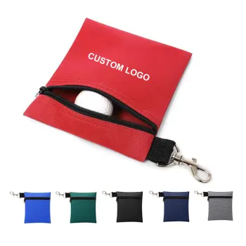 Custom Logo Golf Ball Holder Pouch with Metal Clip and Zipper Case