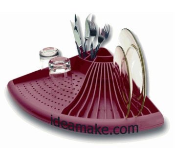 space saving corner Dish Drying Shelf with drain board and cutlery holder