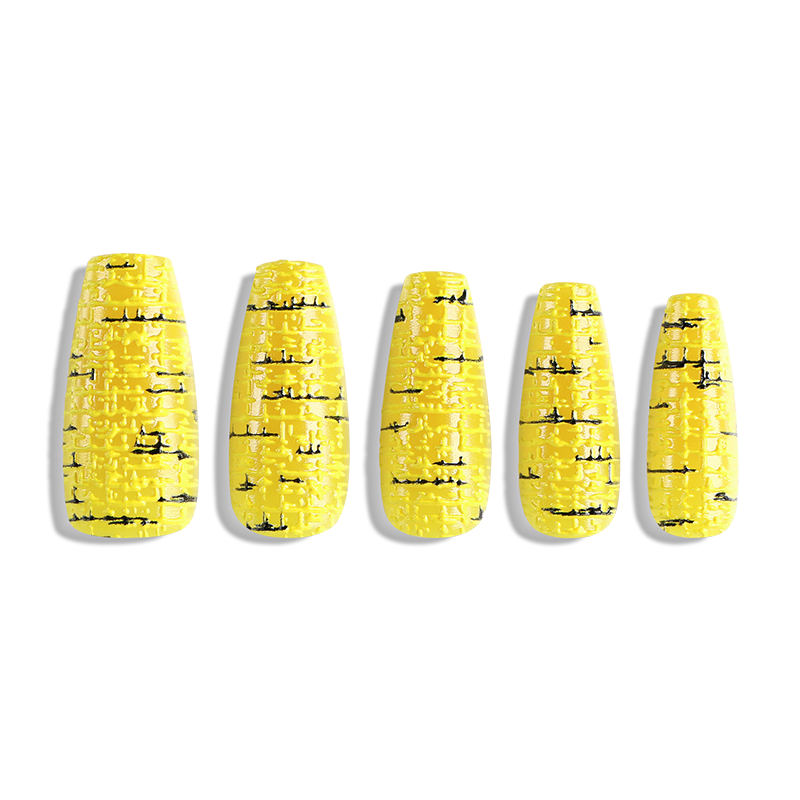 yellow color stripe fake nails kit